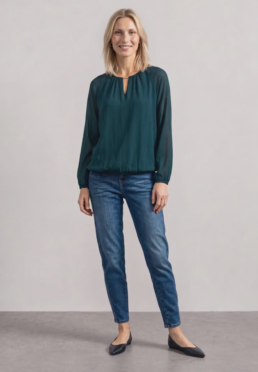 Street One Chiffon Long Sleeve top in Stormy Green  347007