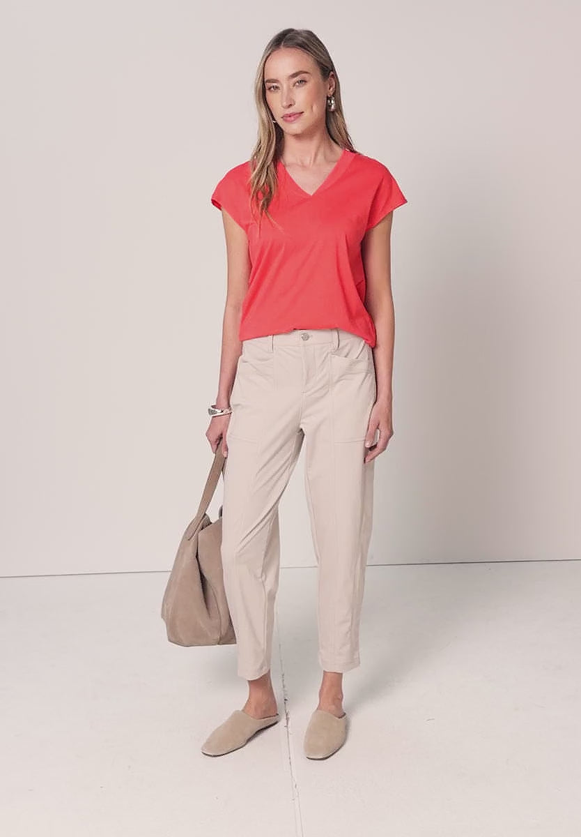 Street One High waist barrel leg trousers in a 28" leg 380801 Sand