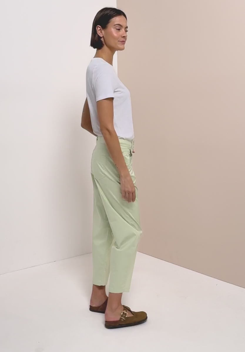 Cecil Barrel Leg Trousers in soft cotton fabric 381345 Green