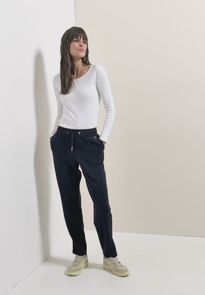 Cecil Tracy Trousers with elasticated waist in Navy or Taupe 30" leg   380550