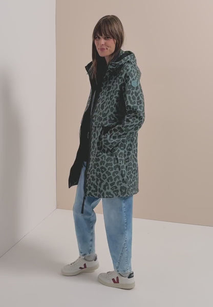 Cecil Softshell Water resistant coat with hood and leopard print 101456