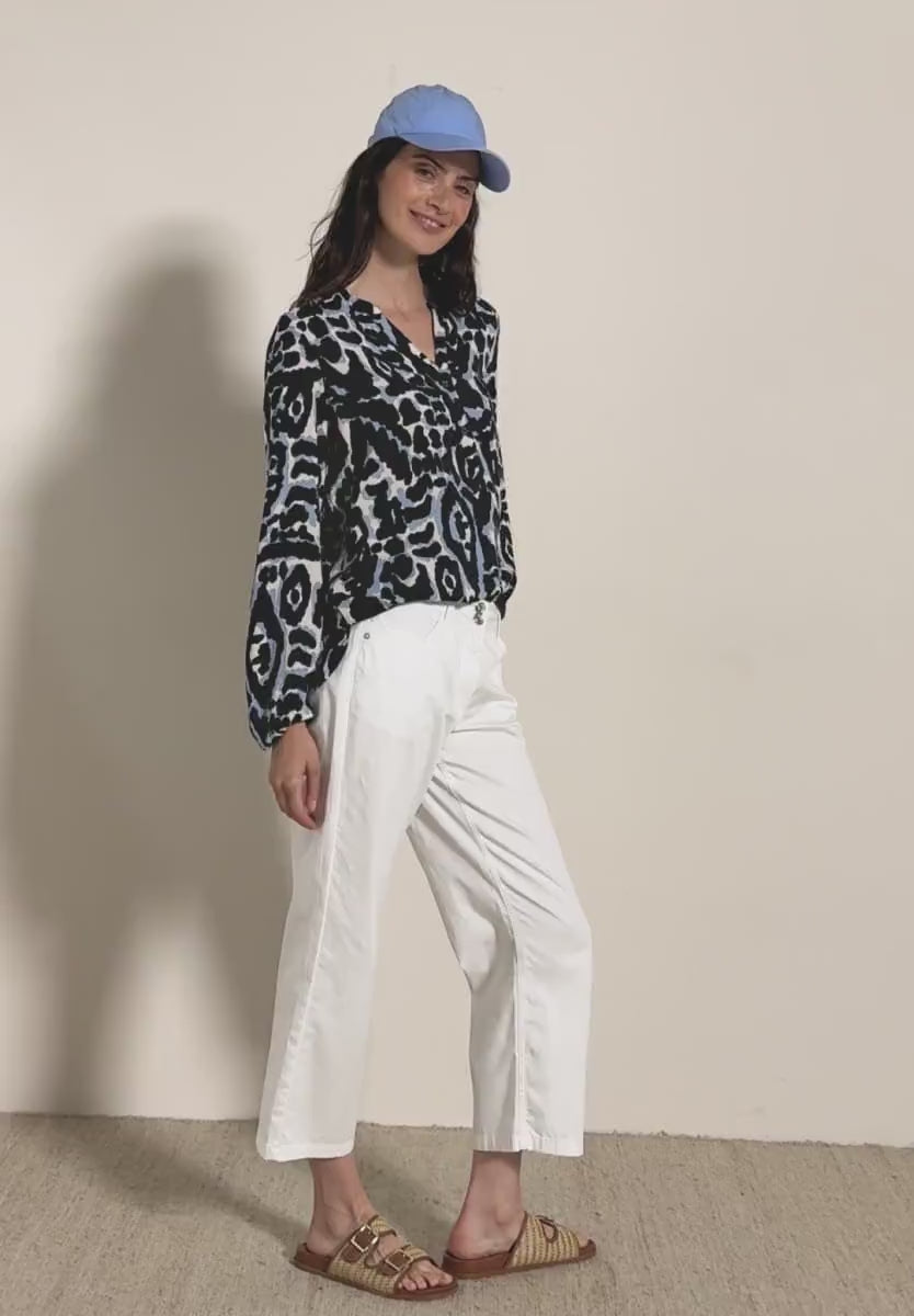 Cecil Blue printed blouse  with v neck and long sleeve