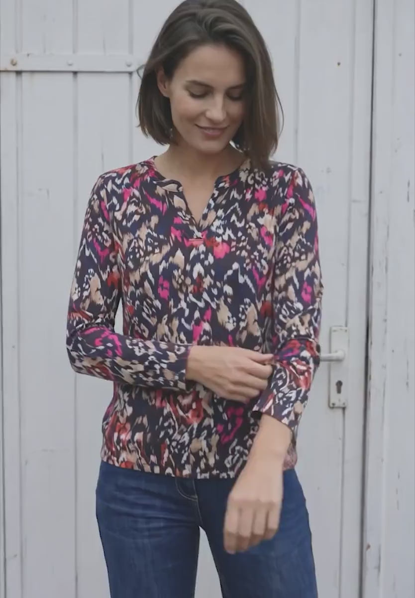 Cecil Split neck shirt in Truffe Brown Print 326025