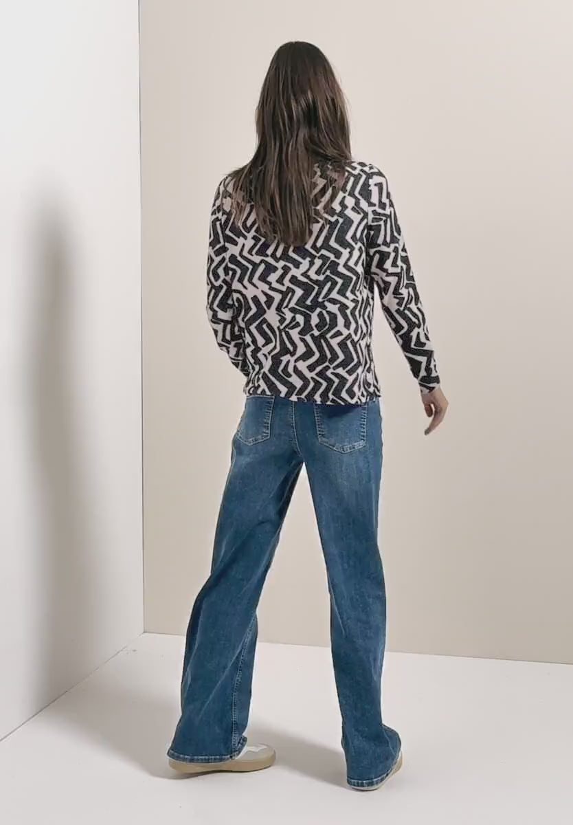 Cecil Cozy Feel Funnel neck sweatshirt in black and Grey Print  324284 Grey