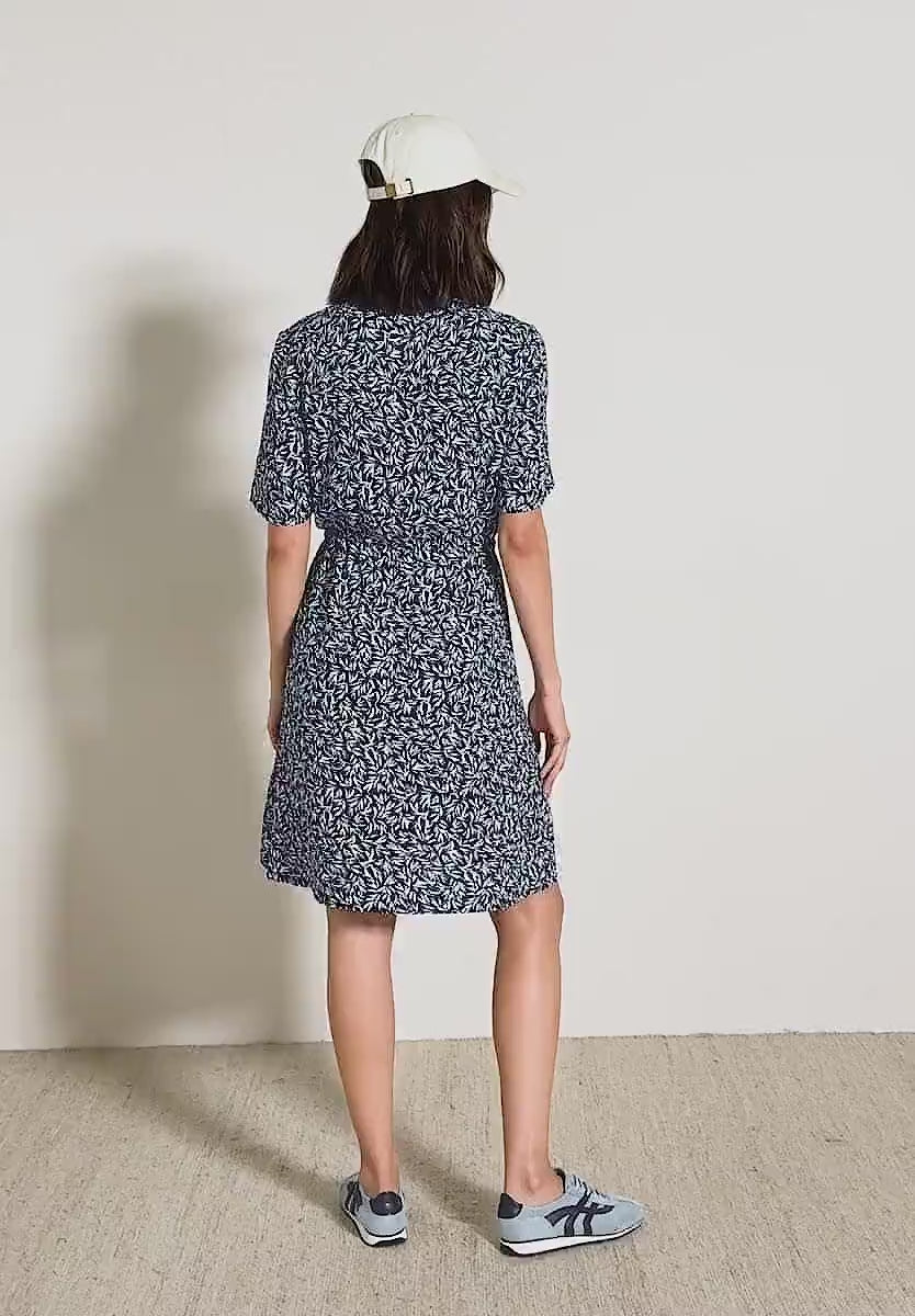 Cecil navy print short dress with drawstring waist 144607