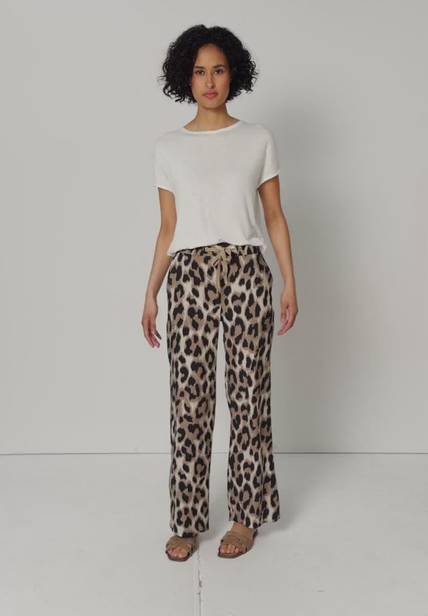 Street One 30"  lightweight High waist wide leg trousers with leopard print380799