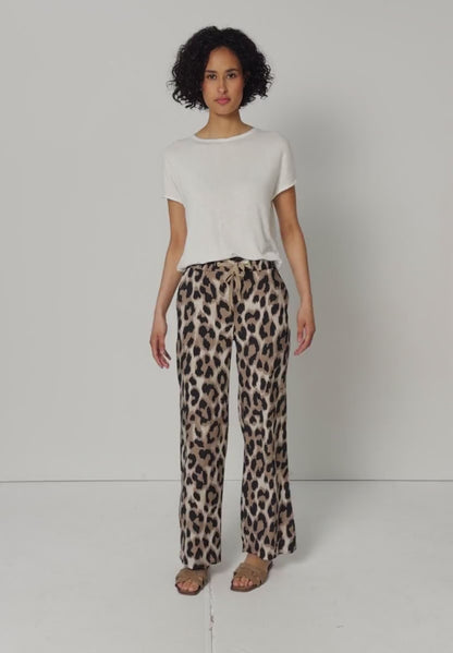 Street One 30"  lightweight High waist wide leg trousers with leopard print380799