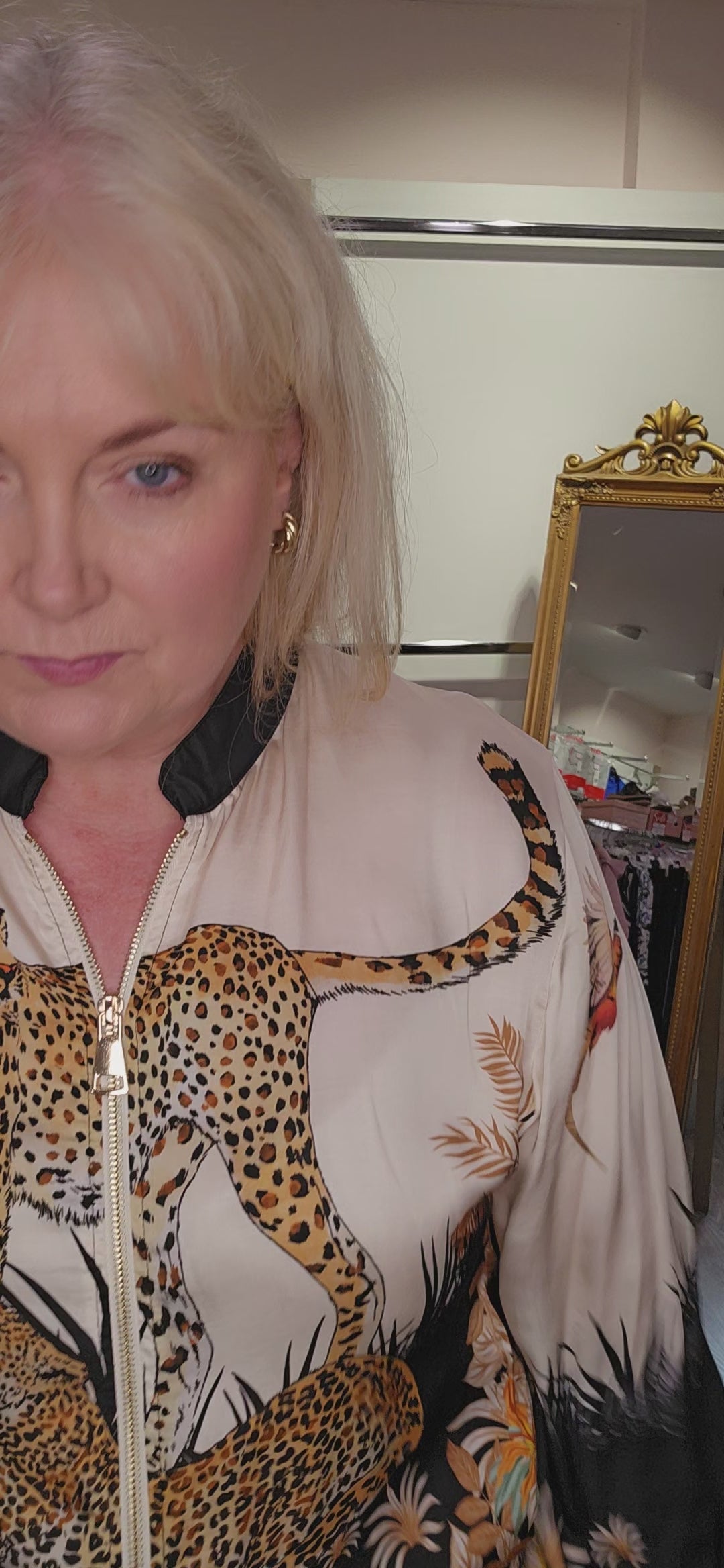 Zola Safari print Satin Bomber Jacket