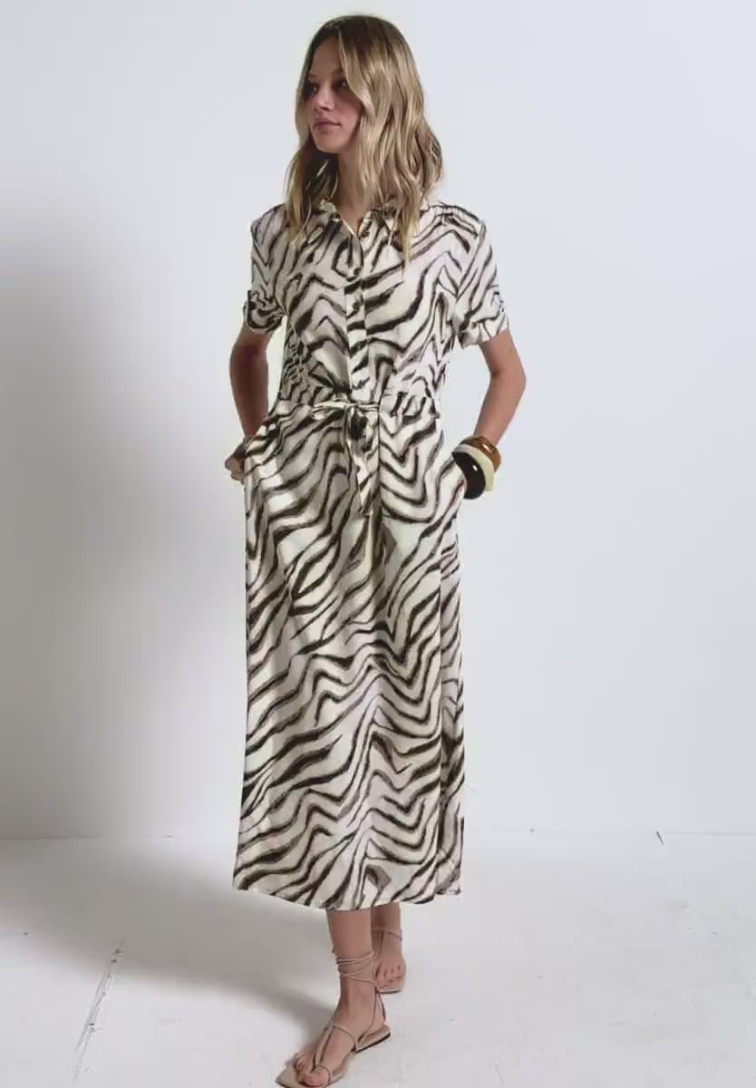 Street One Printed Shirt dress with tie belt and pockets 144565
