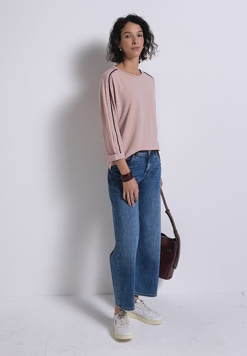 Street One Faded Rose Supersoft Cotton Blend Sweatshirt with contrast piping detail