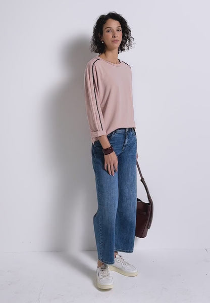 Street One Faded Rose Supersoft Cotton Blend Sweatshirt with contrast piping detail