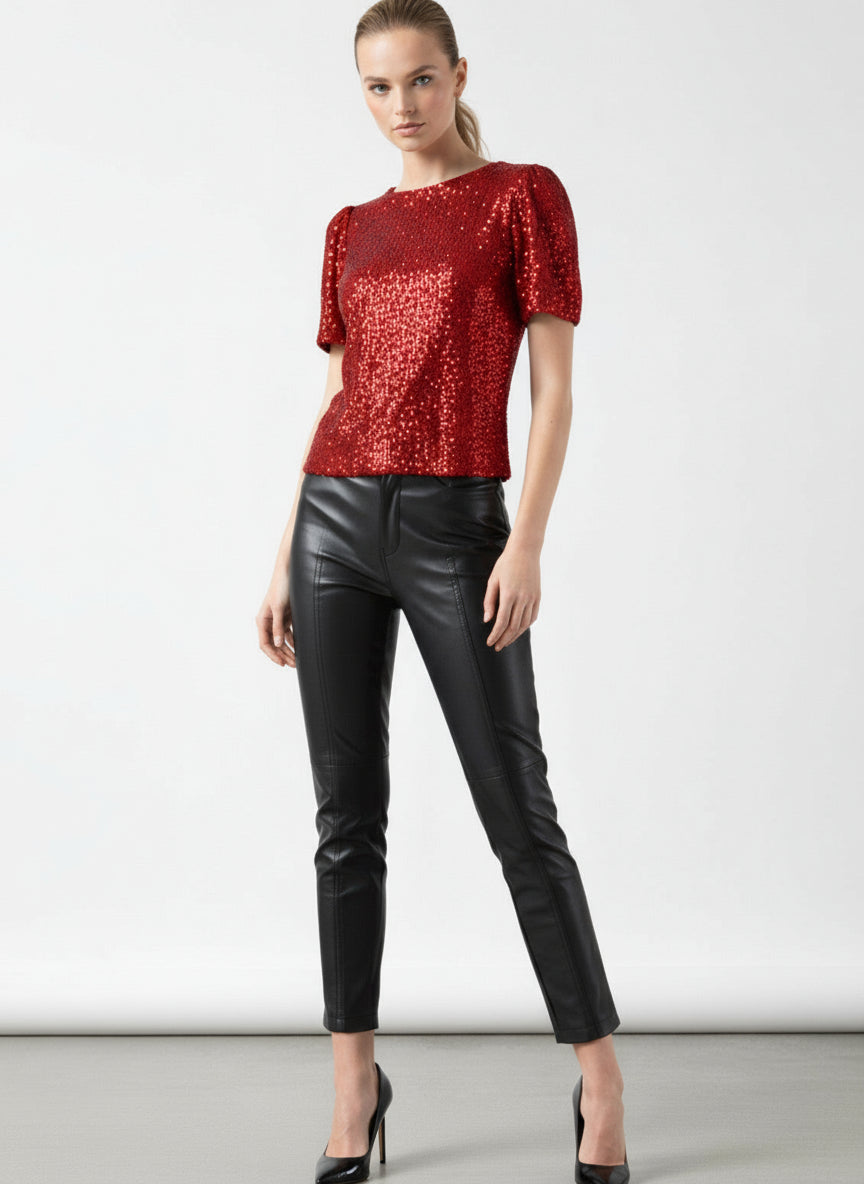 Marc Angelo Sadie Sequin top in red