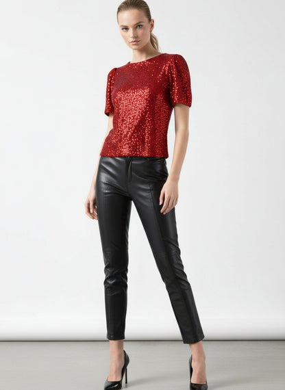 Marc Angelo Sadie Sequin top in red