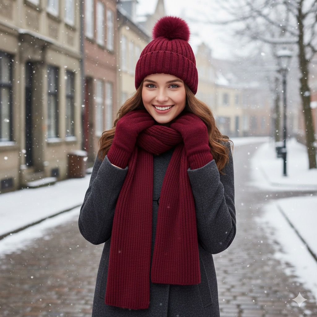 Hat Scarf and Glove set in Deep Burgundy