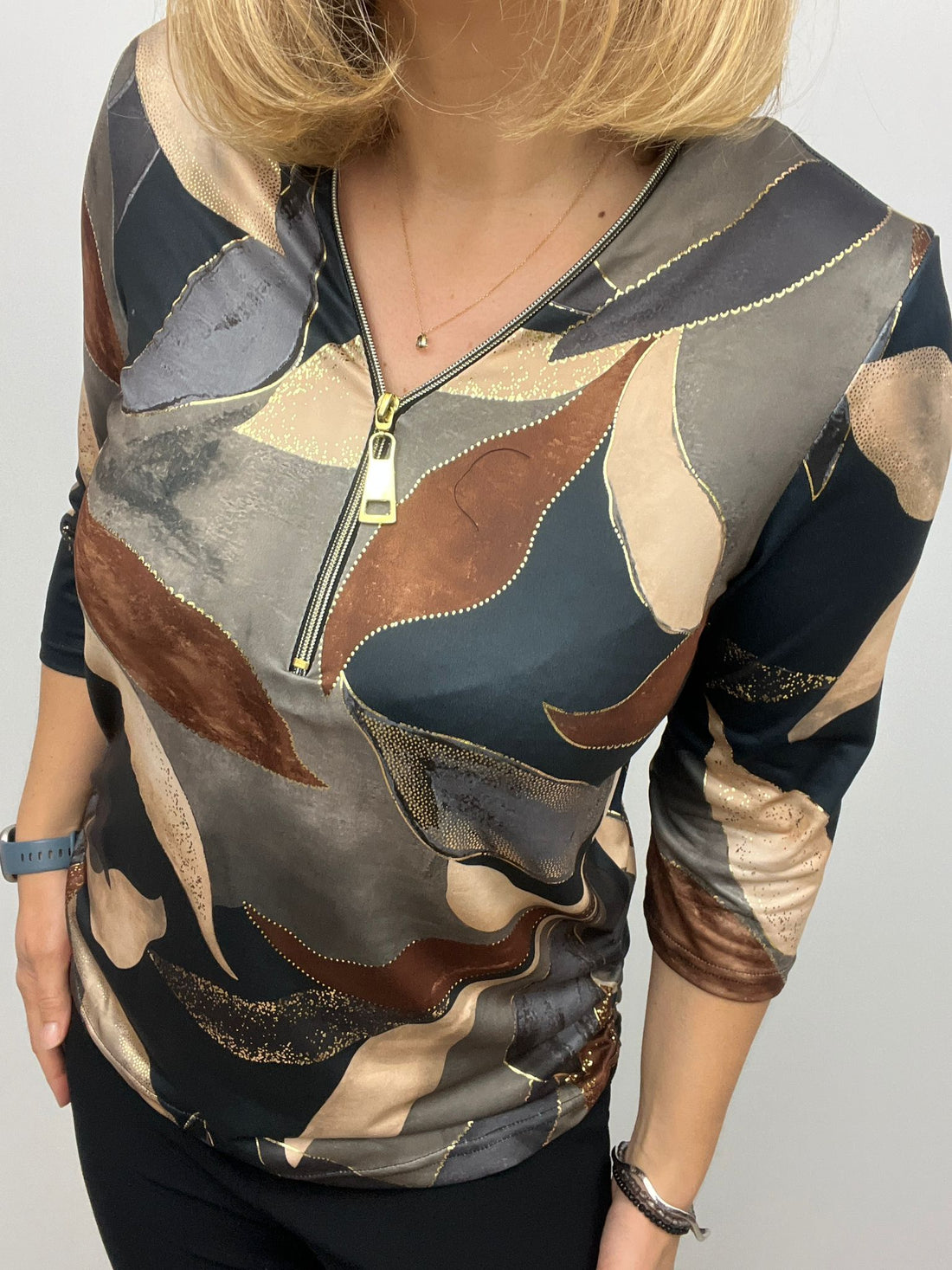 Ilona Tan Mix 3/4 sleeve Zip top Zip25 33