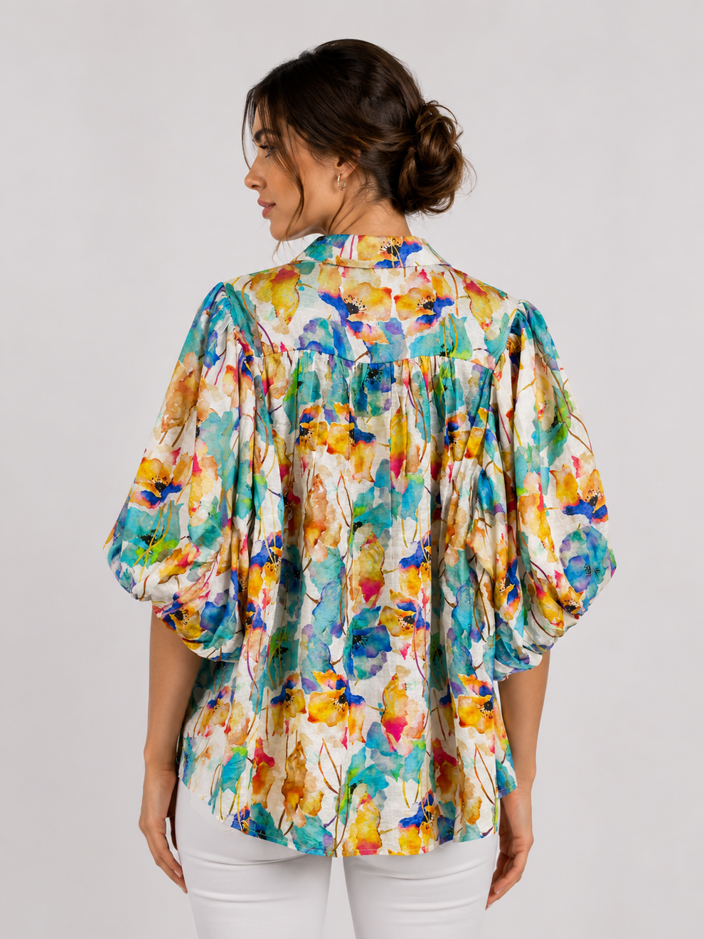 Stella Morgan floral print puff sleeve blouse in green print T182292 Green