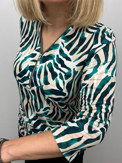 Green Mix Zip top with 3/4 sleeves