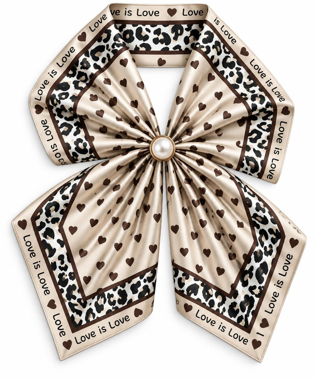 Silk Blend Scarf with Adjustable Pearl Clasp – Ivory Hearts