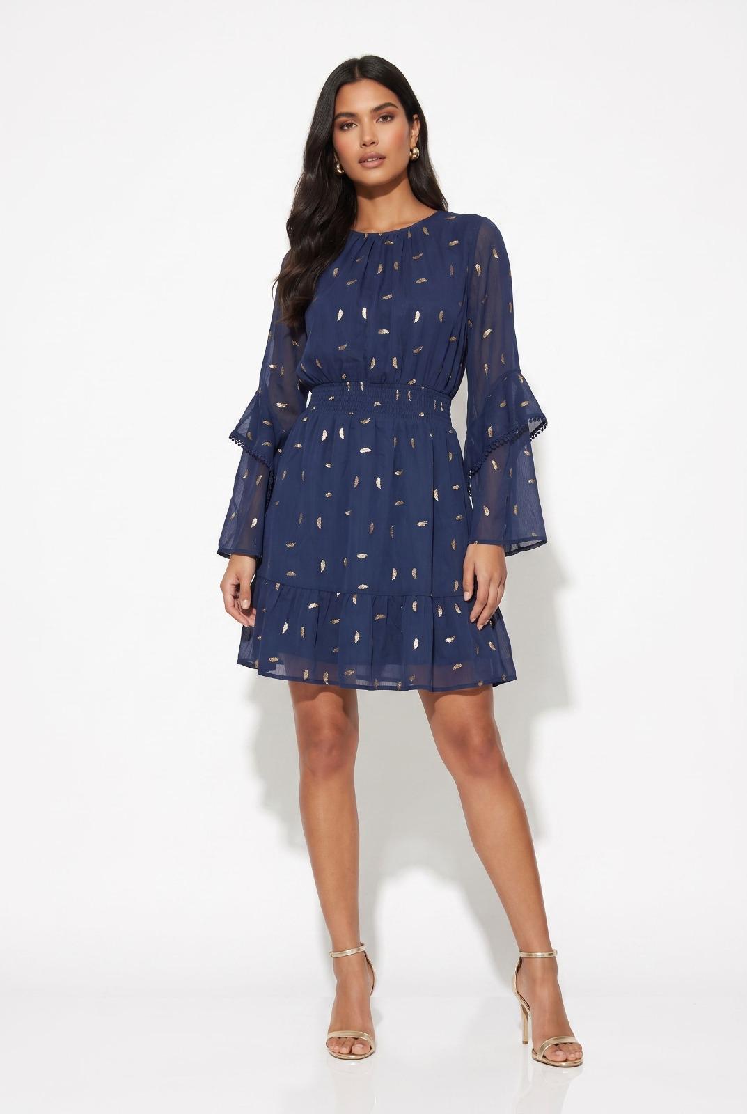 Marc Angelo Navy midi Dress with foil print  Ma81123