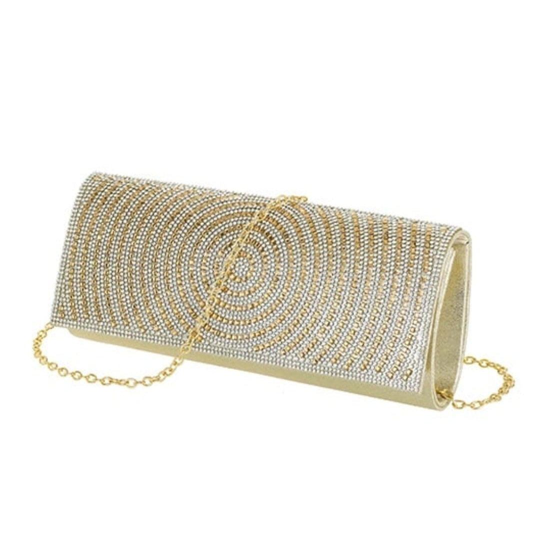 Pulse Gold Satin Clutch bag with Gold Diamante detail 1128092