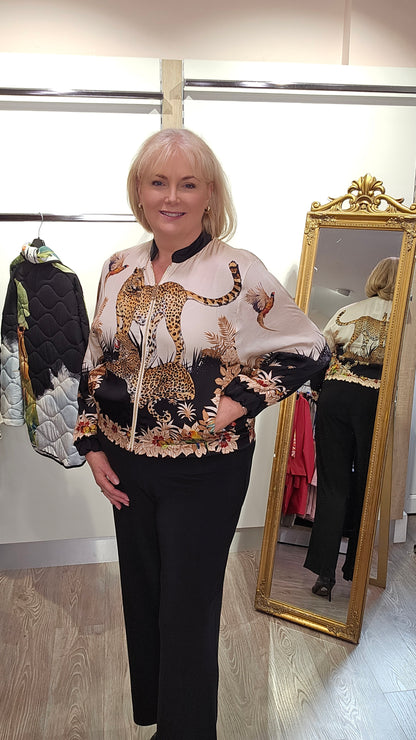 Zola Safari print Satin Bomber Jacket