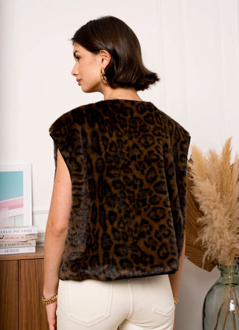 Faux Fur Leopard Print gilet