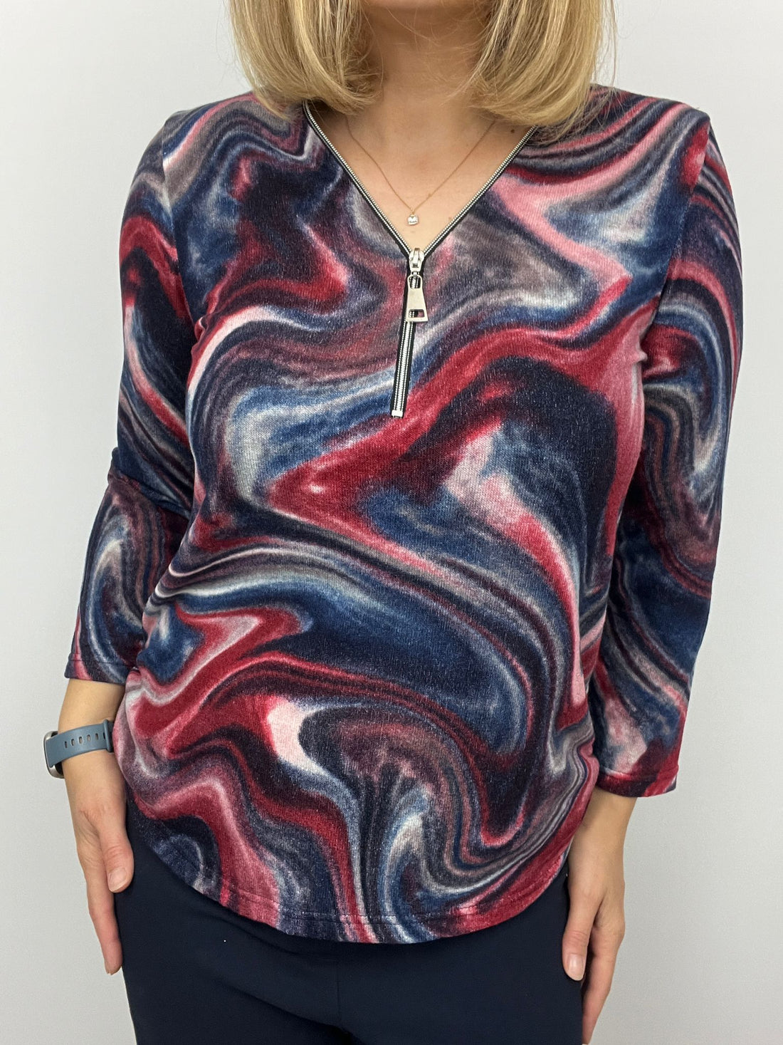 Ilona Winter Weight Zio top in Ren and navy Print Ww25 3