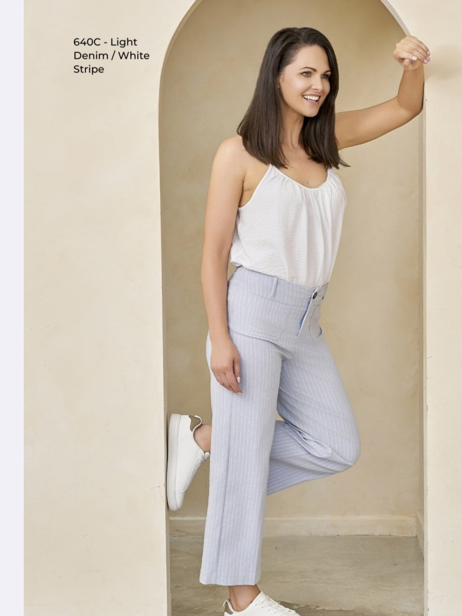 Pinns Wide leg culotte in Blue Pinstripe  640C