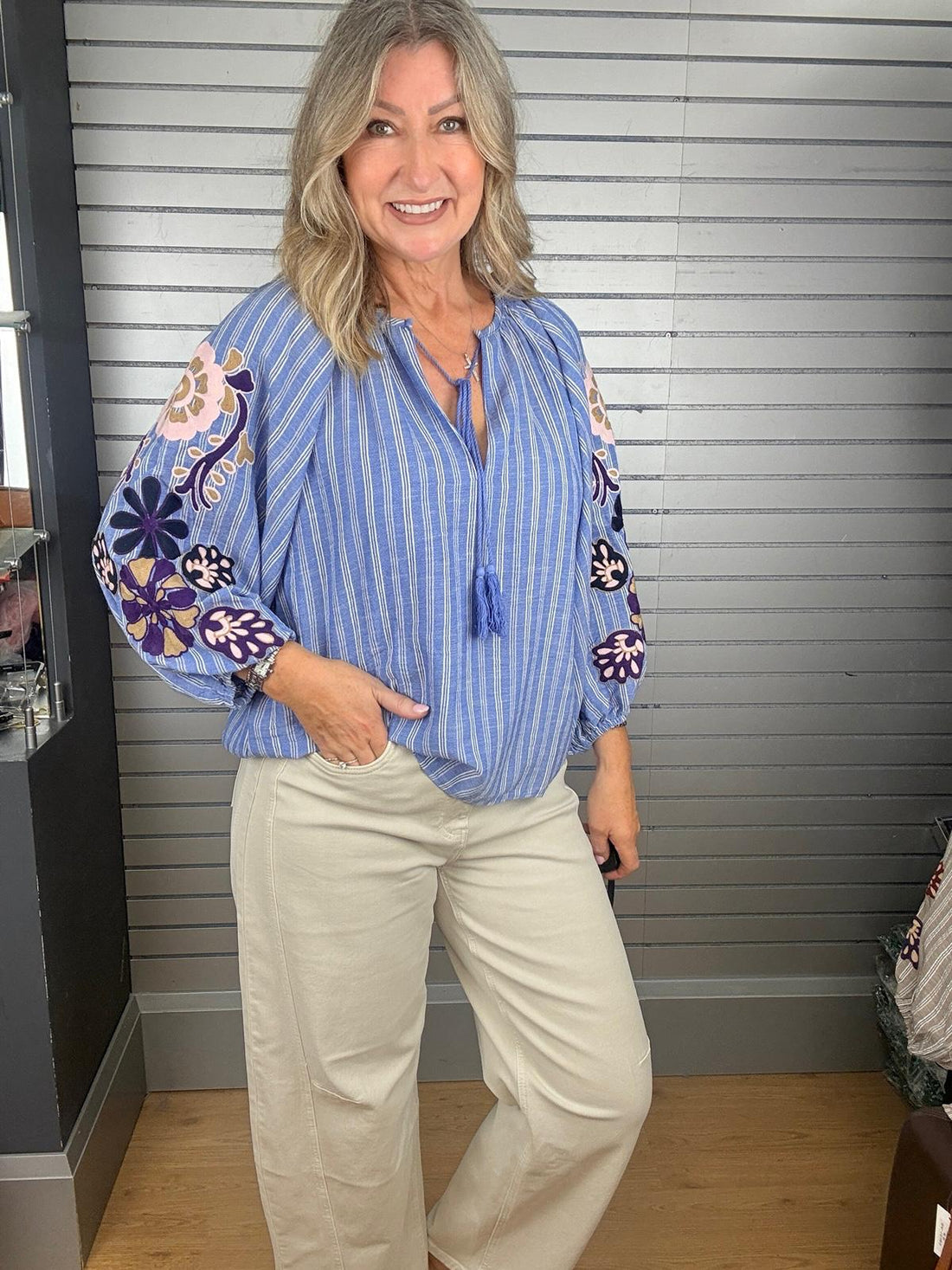 Lucy Cotton blouse with embroidery sleeve detail