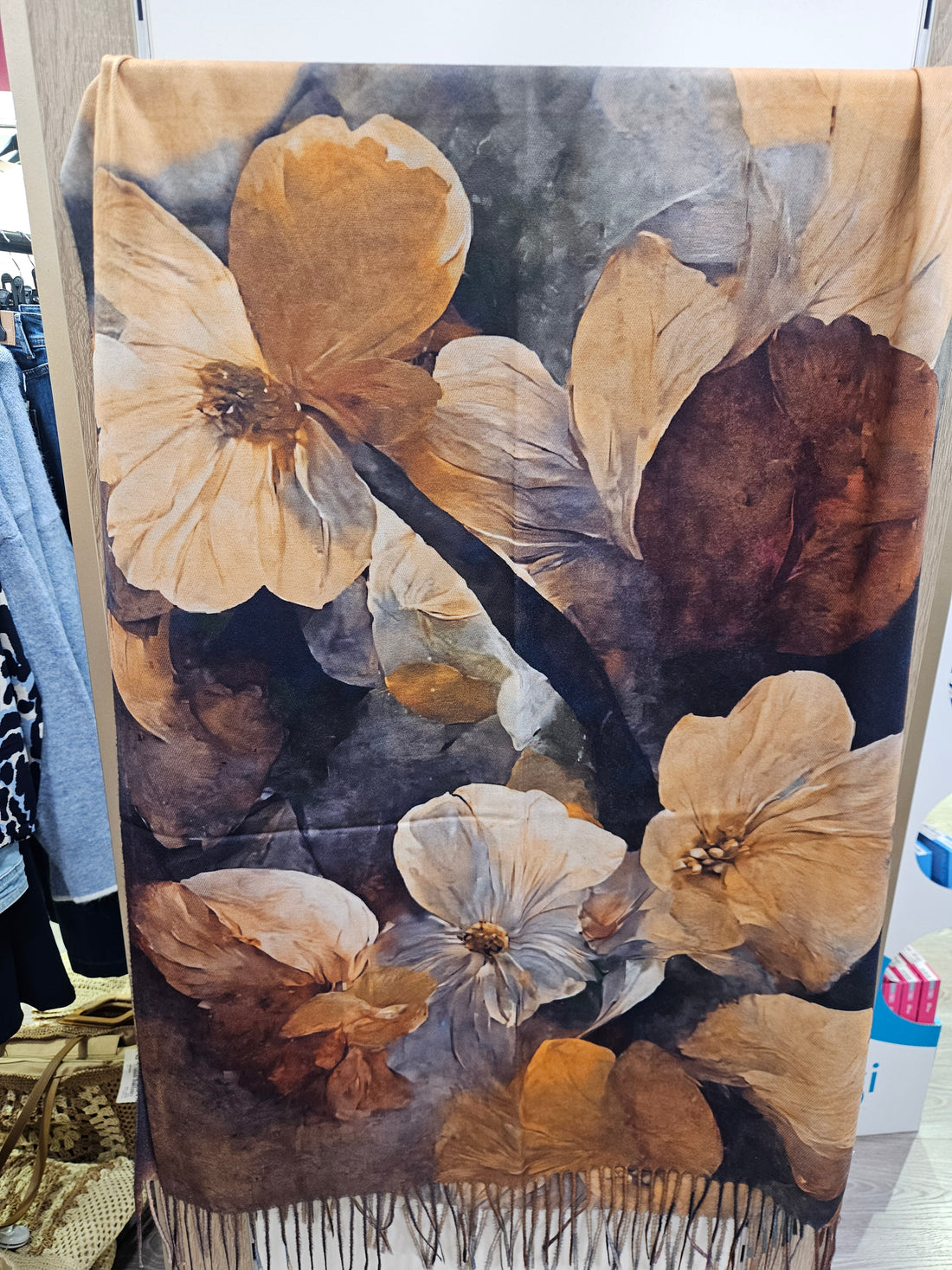 Autumn Print Cashmere feel scarf with tassels