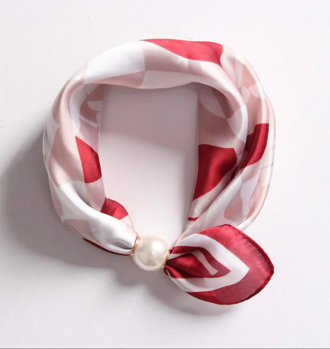 Burgundy Silk Neck Scarf with Magnetic Pearl Clasp