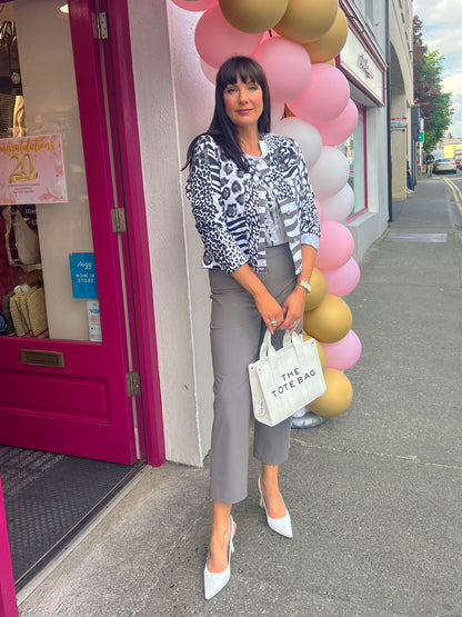 Icona Animal print short jacket in Taupe Black and White 67339