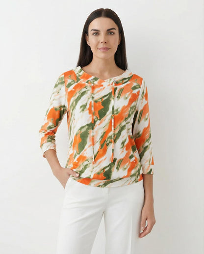 Yew Top with Deep waistband in Khaki orange print Yew26 14