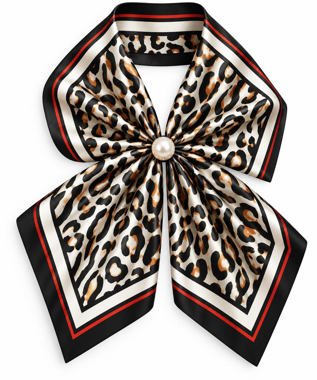 Silk Blend Scarf with Adjustable Pearl Clasp – Black Leopard Print
