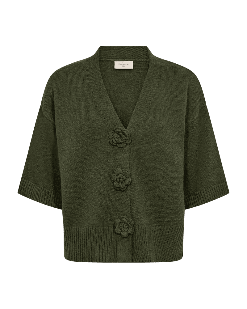 Cardigan with Rosette Button Detail in Kombu Green Or Black