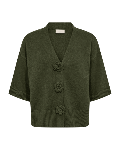 Cardigan with Rosette Button Detail in Kombu Green Or Black