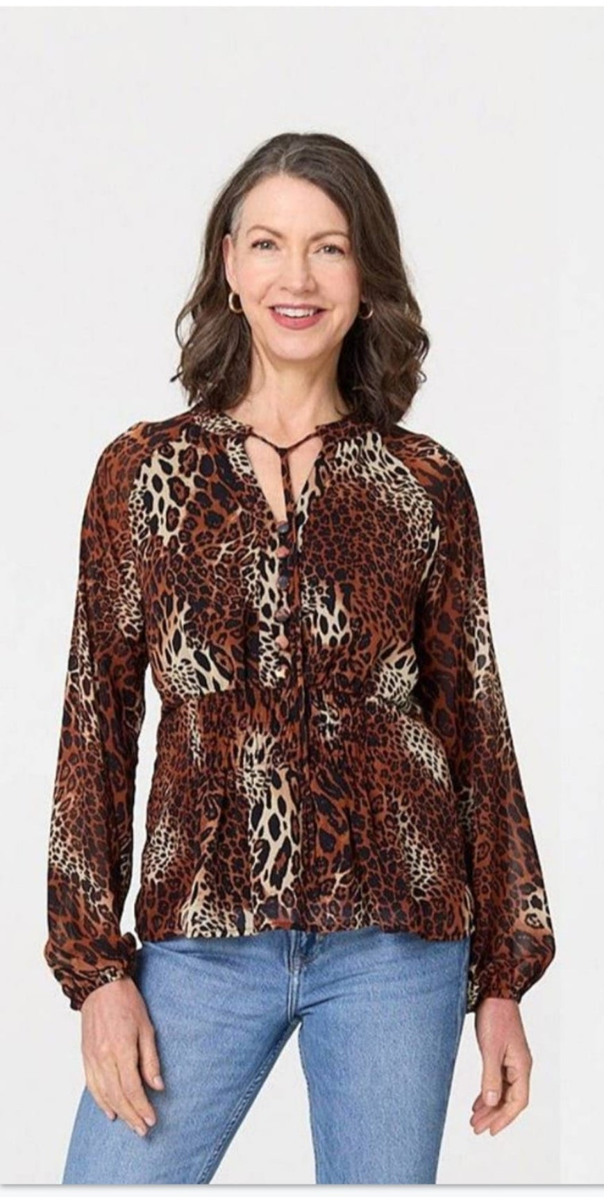 Animal Print peplum blouse with long sleeve