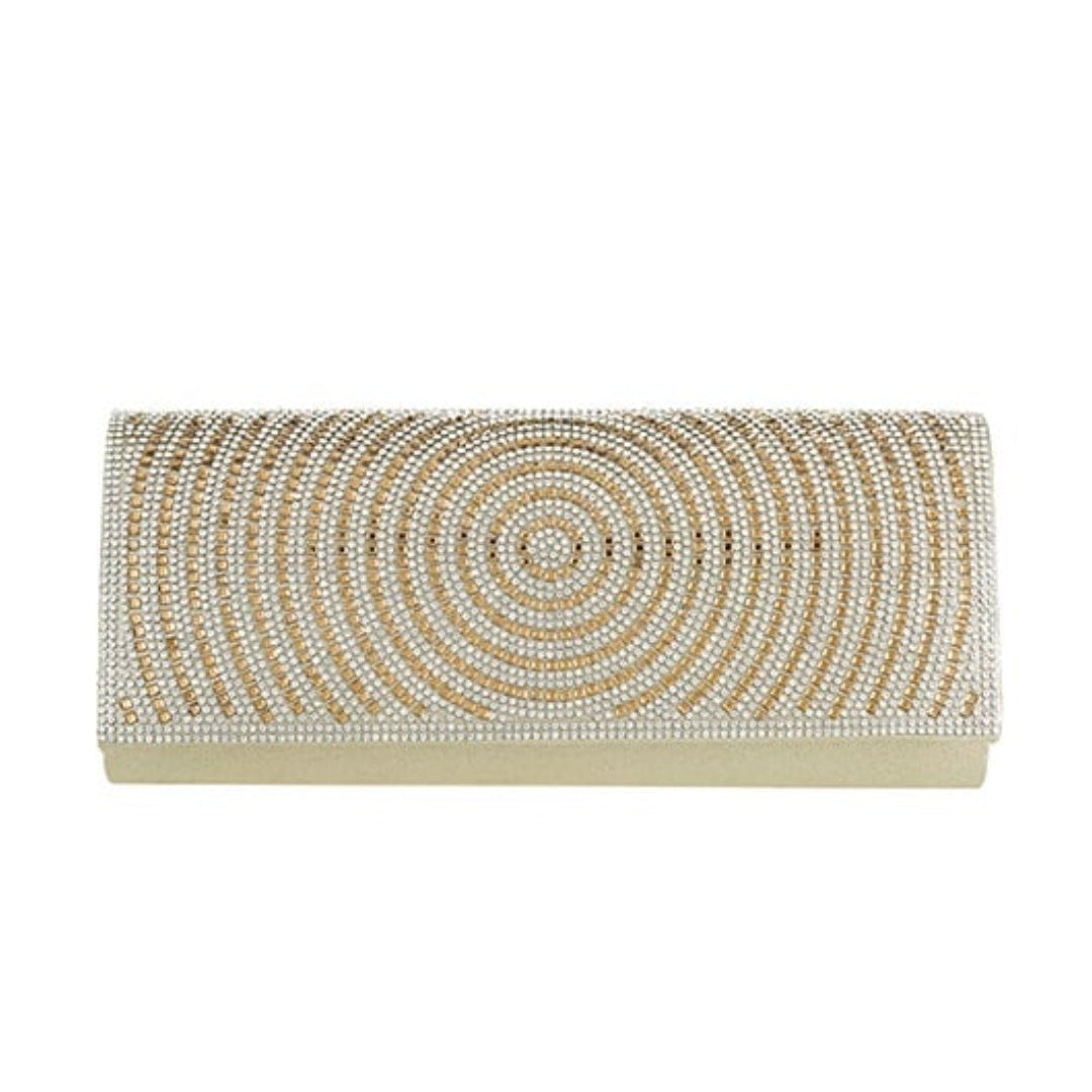 Pulse Gold Satin Clutch bag with Gold Diamante detail 1128092