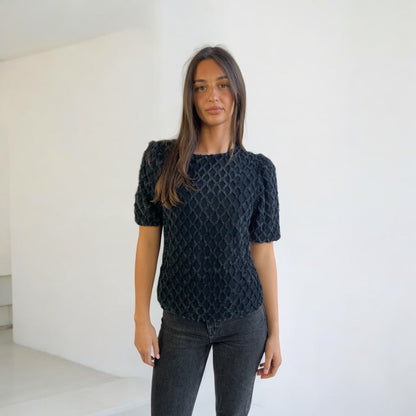 This Girls Curosity Sophia Black Textured Top