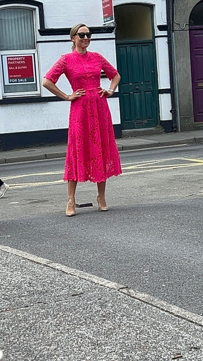 Emma Lace Dress in Cerise pink