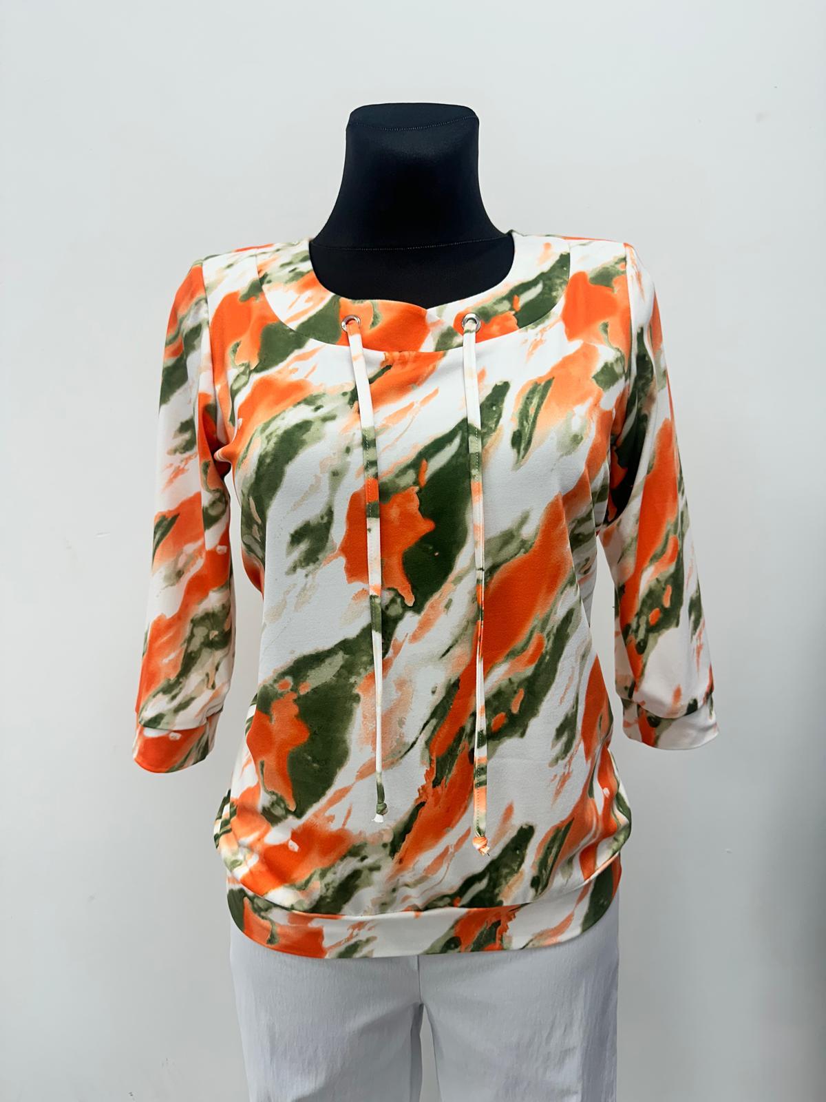 Yew Top with Deep waistband in Khaki orange print Yew26 14