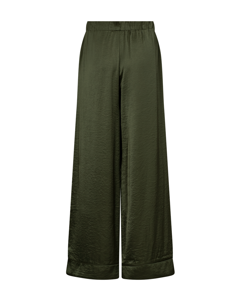 Freequent Wide Leg Satin Pants in Kombu Green
