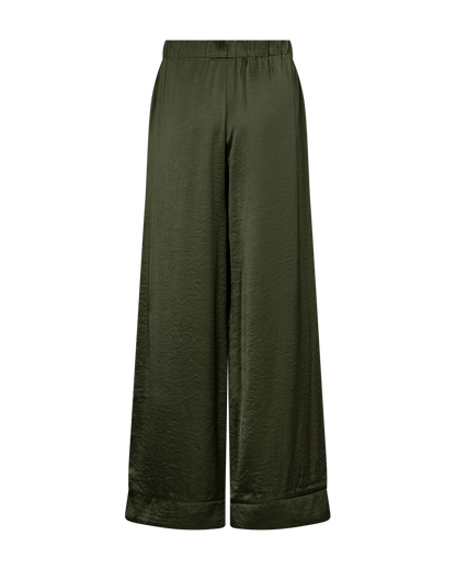 Freequent Wide Leg Satin Pants in Kombu Green