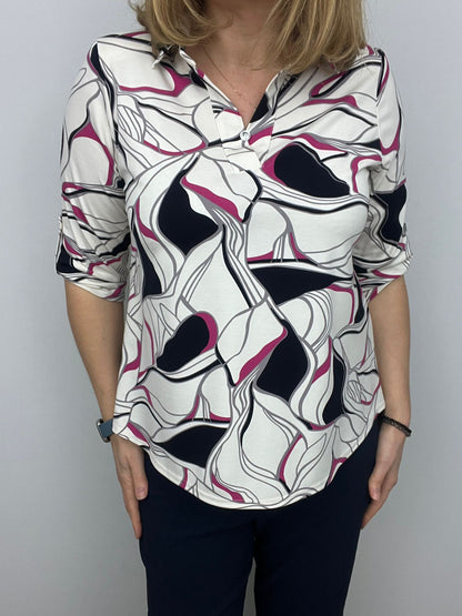 Ilona V neck top with collar in black or Pink Alfa With Collar