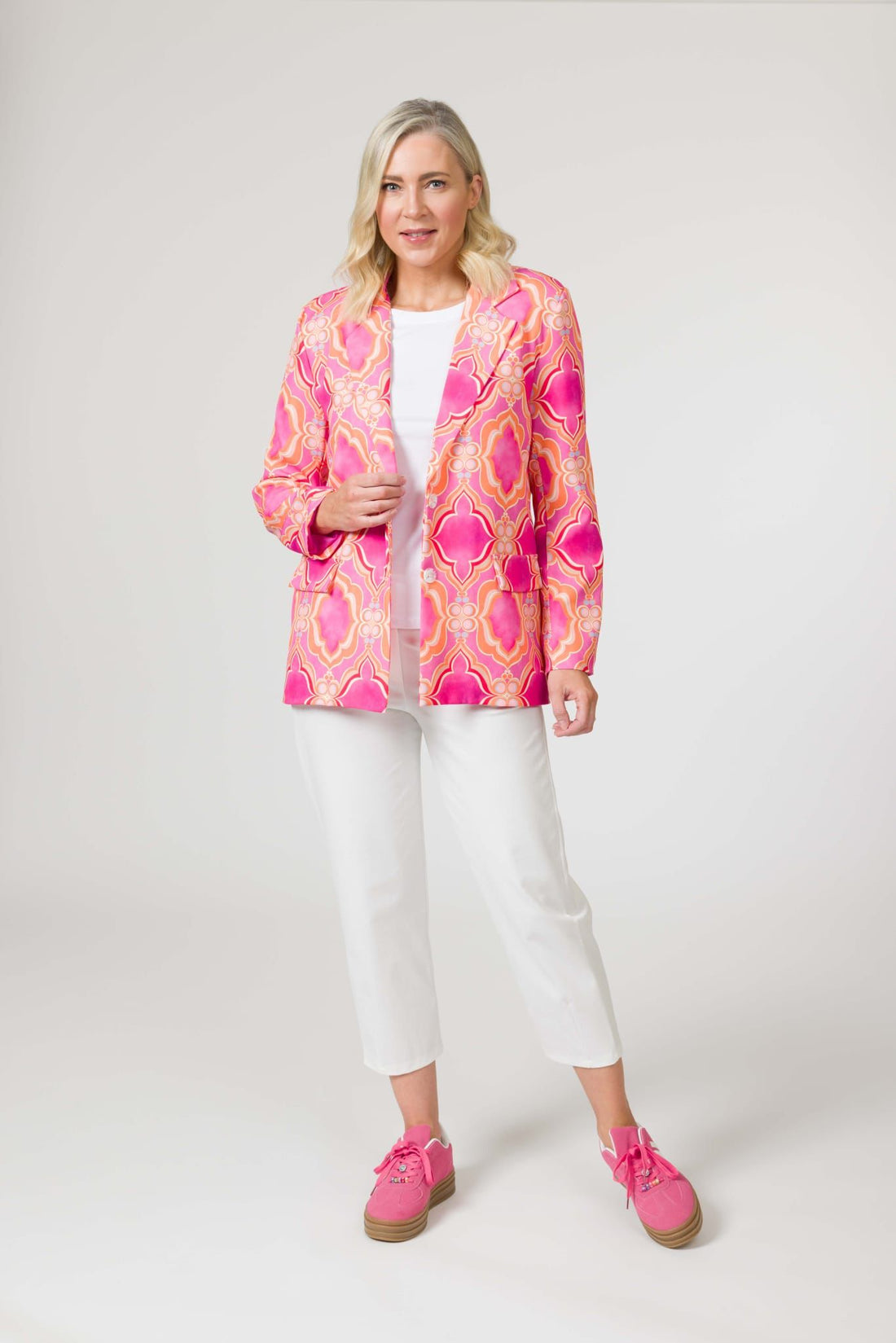 Zola Print Blazer in pink and orange print