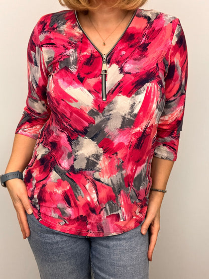 Ilona Zip top in Raspberry Print Zip25 11