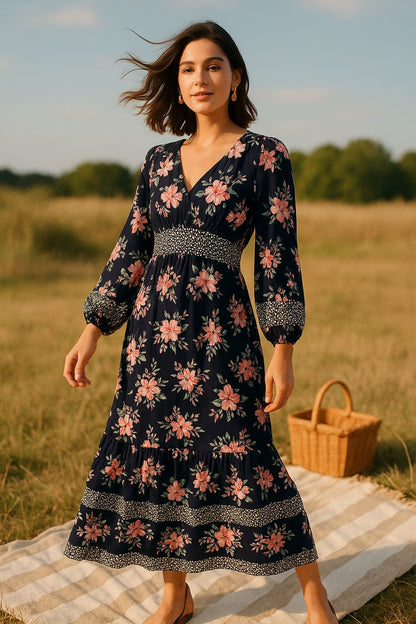 Marc Angelo Sammy Boho Floral print maxi dress. Navy