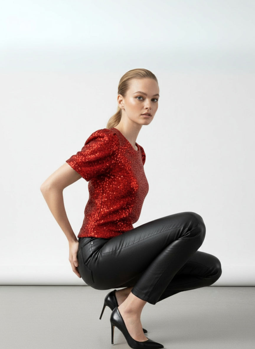 Marc Angelo Sadie Sequin top in red