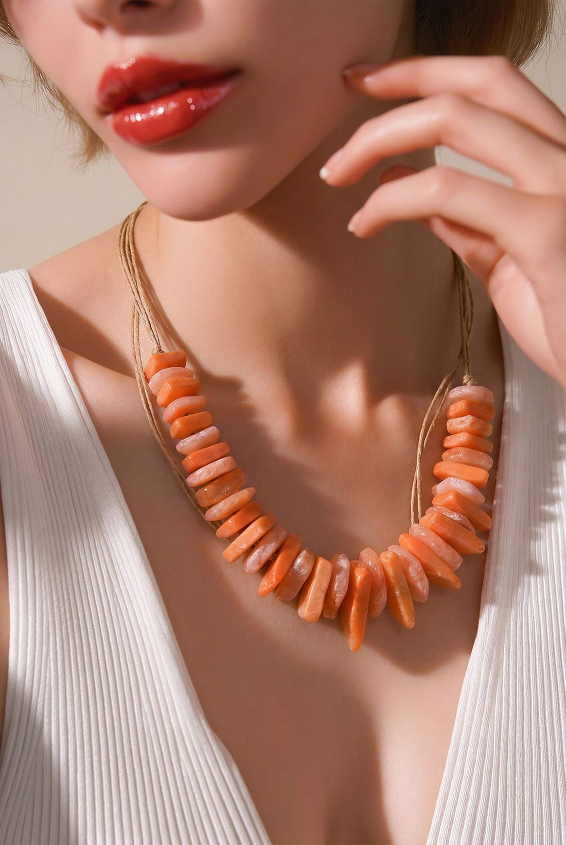 Statement adjustable necklace with Coral Squares