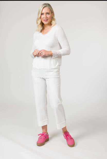 Zola stretch wide leg trouser in Cream or Beige